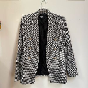 Zara Black and White Houndstooth Blazer